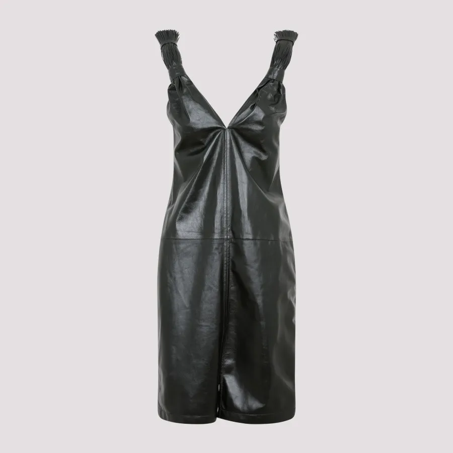 Bottega Veneta Shiny Leather Tassel Dress 716178.VKLC0-3350 DARK