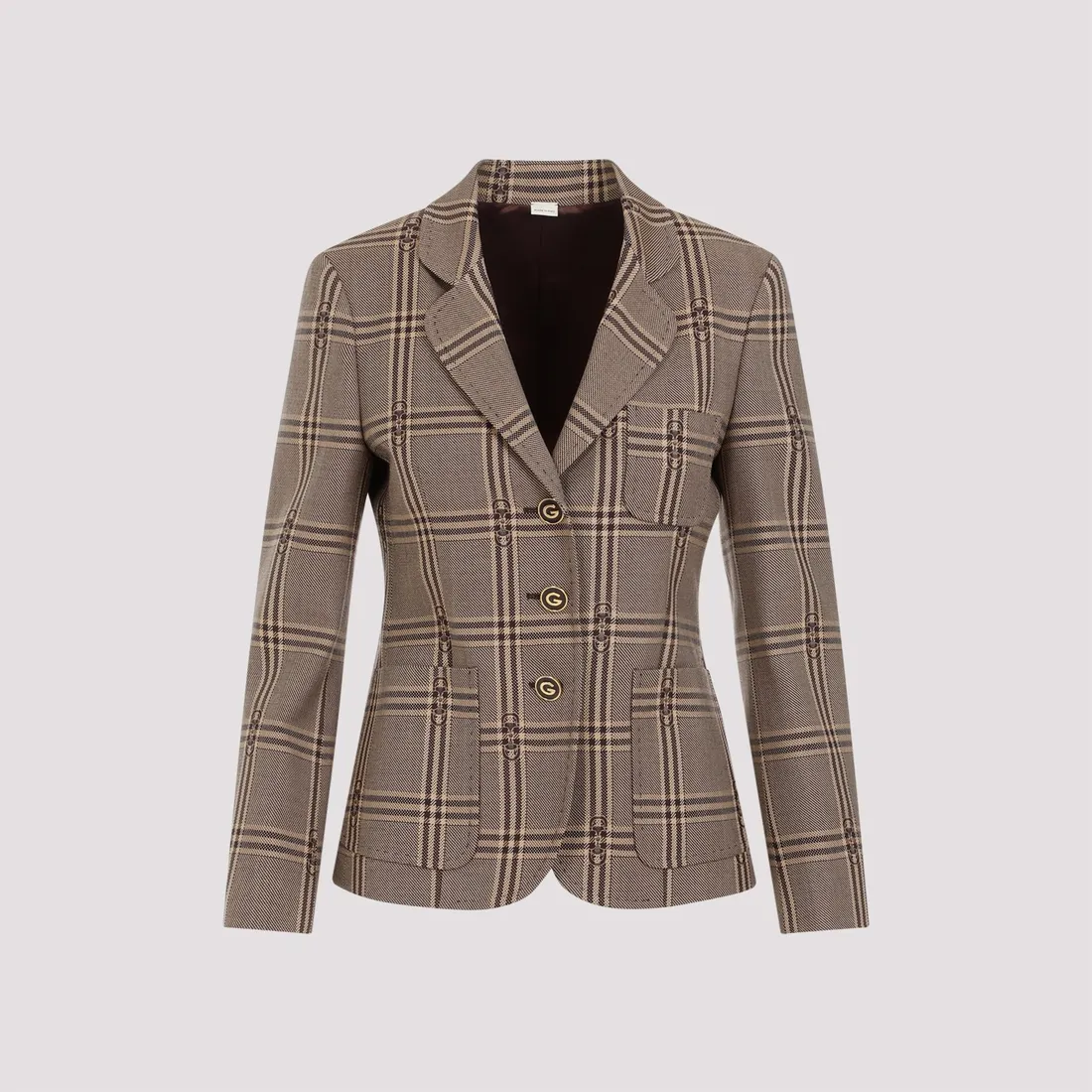 Gucci Horsebit Check Wool Jacket 761186.ZAOPD-2014 BEIGE BROWN