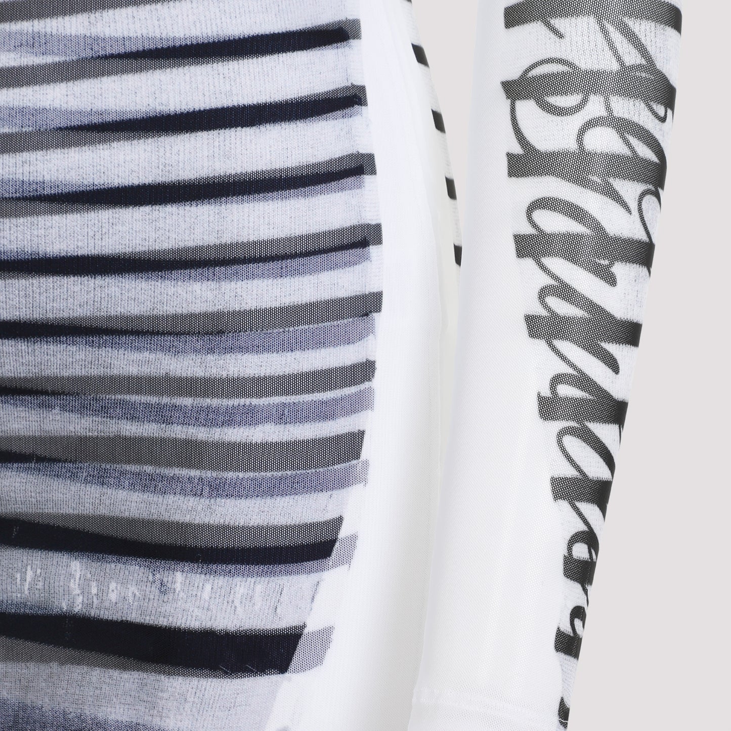 Jean Paul Gaultier Spandex Mesh Printed Feathers Mariniere Mini Dress
