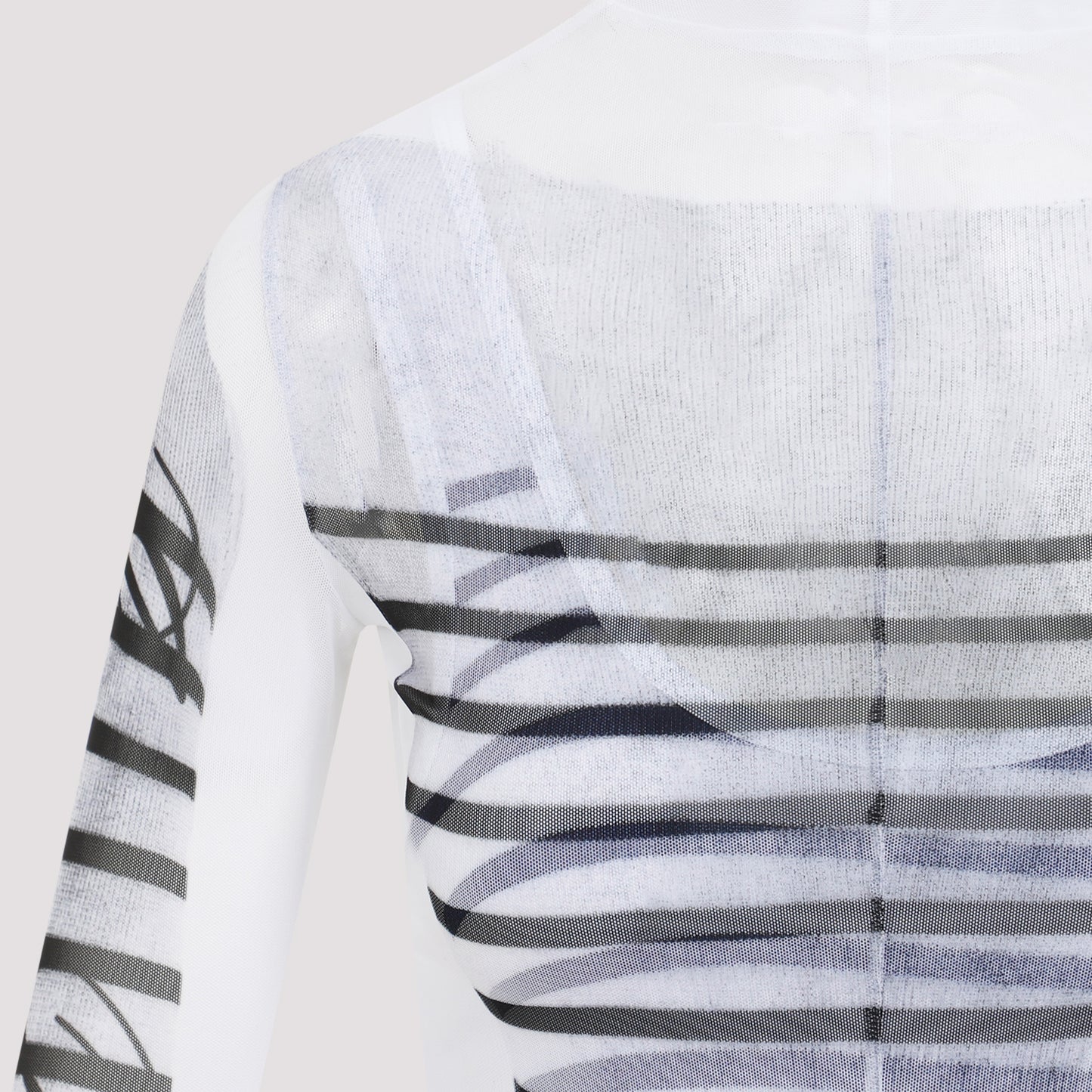 Jean Paul Gaultier Spandex Mesh Printed Feathers Mariniere Mini Dress
