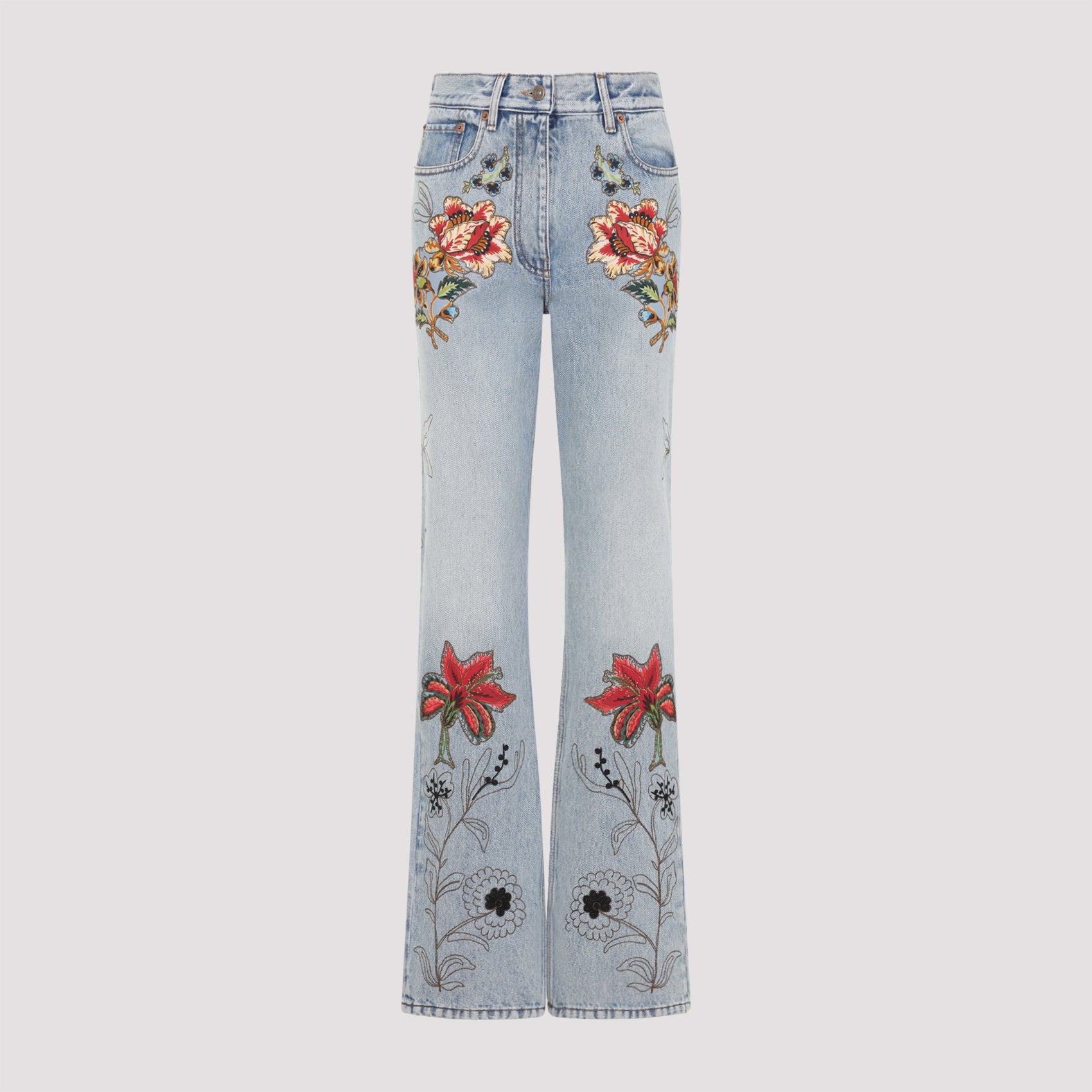 Valentino Denim 5 Pockets Embroidered Flowers Jeans