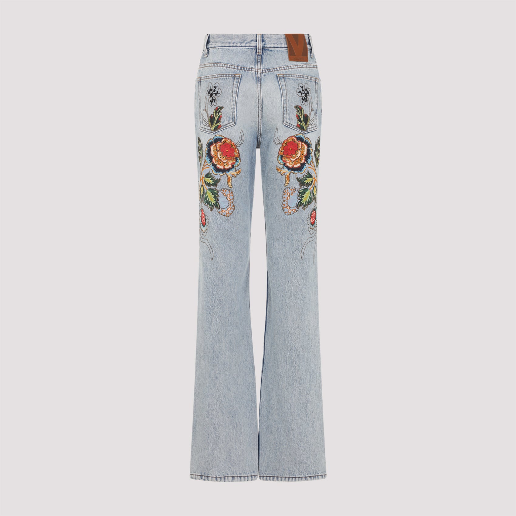 Valentino Denim 5 Pockets Embroidered Flowers Jeans