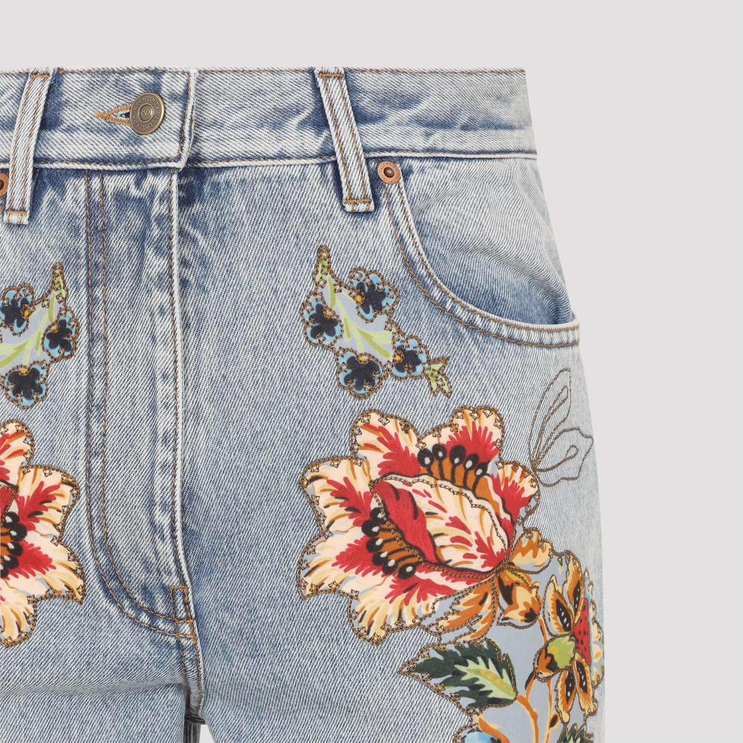 Valentino Denim 5 Pockets Embroidered Flowers Jeans
