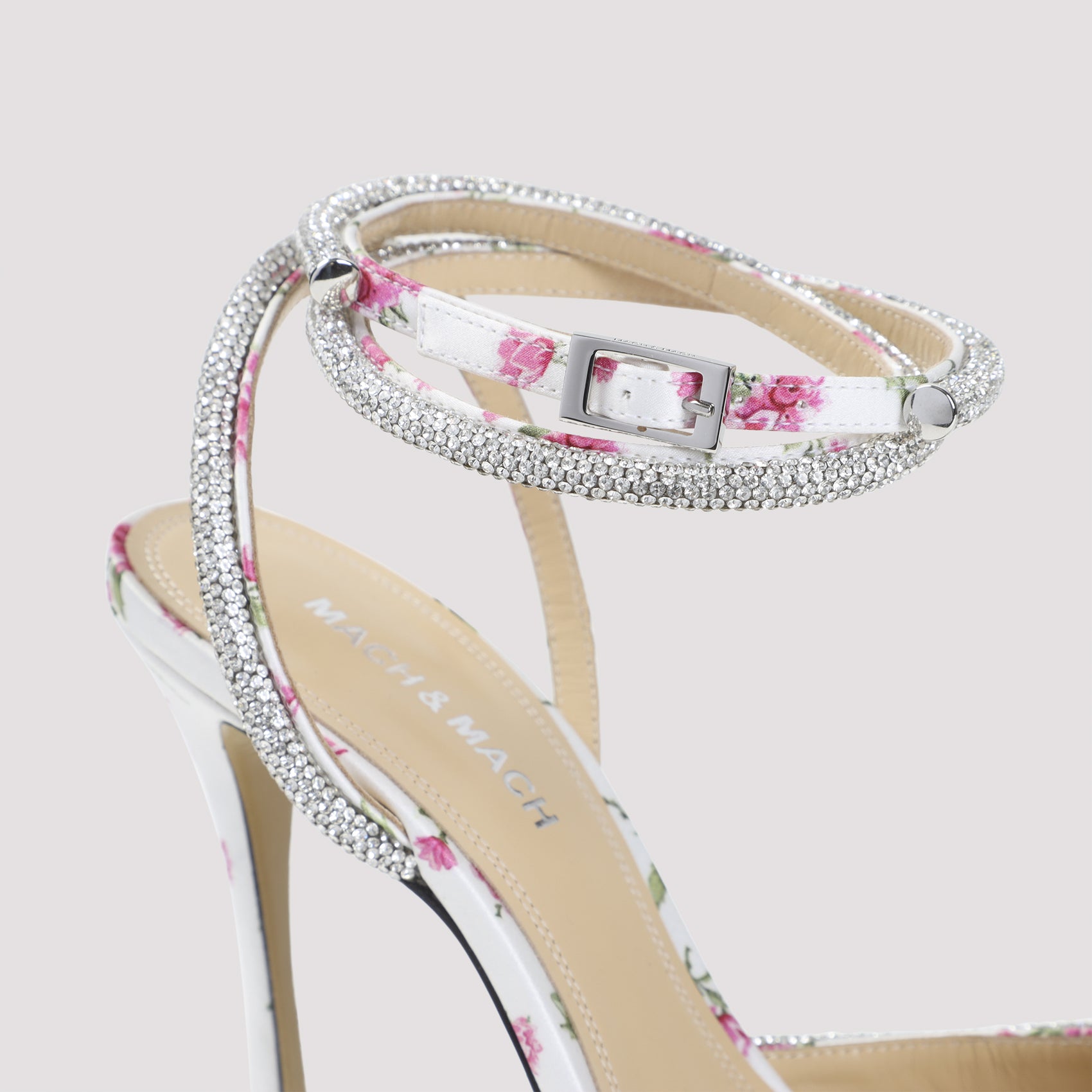 Mach & Mach Double Bow Cheri Floral Satin High Heels Sandals