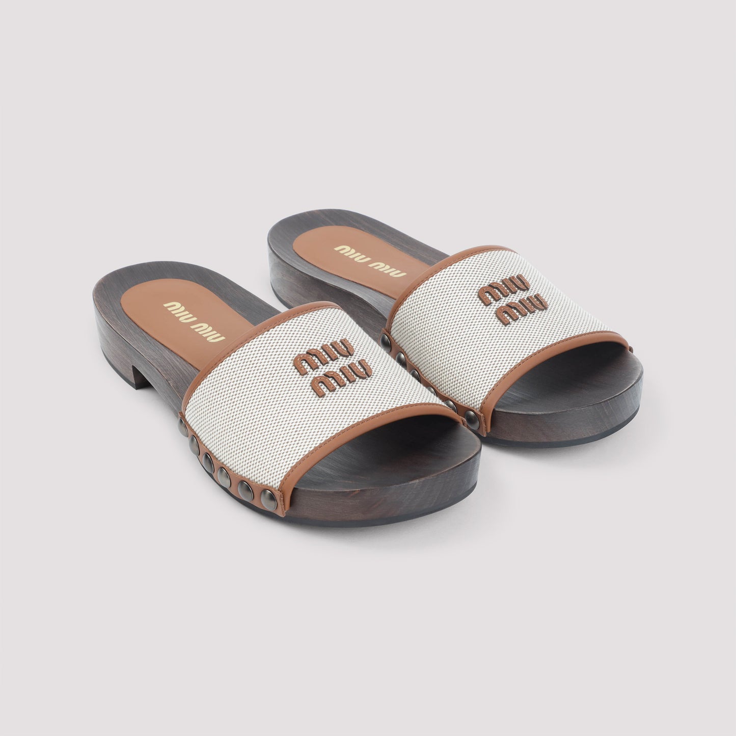 Miu Miu Canvas and Leather Clogs