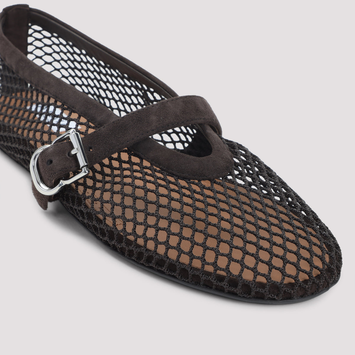 Alaïa Fishnet Suede Flat Ballerinas