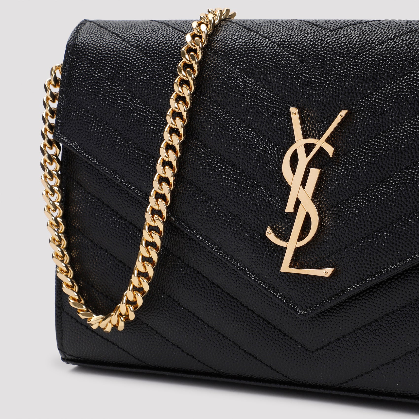 Saint Laurent Grained Calf Leather YSL Chain Wallet