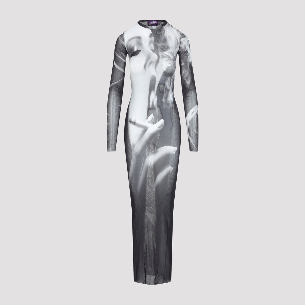 Jean Paul Gaultier Printed Smoking Woman Mesh Long Dress