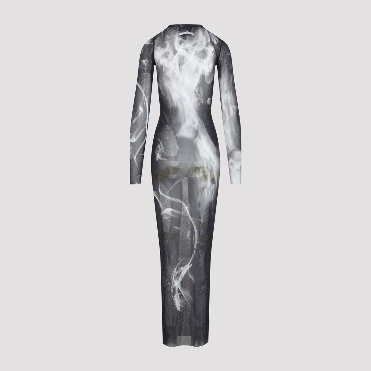 Jean Paul Gaultier Printed Smoking Woman Mesh Long Dress