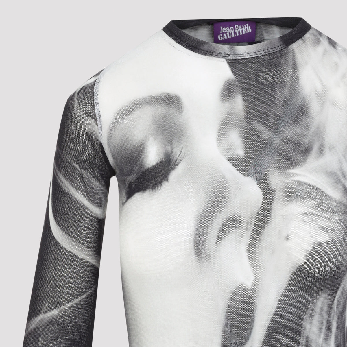 Jean Paul Gaultier Printed Smoking Woman Mesh Long Dress