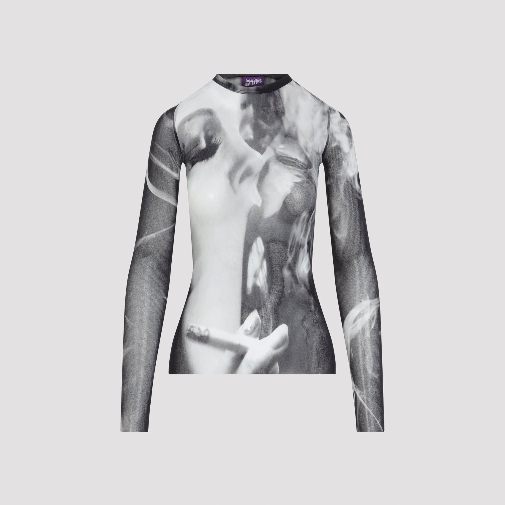 Jean Paul Gaultier Printed Smoking Woman Mesh Long Sleeves Top