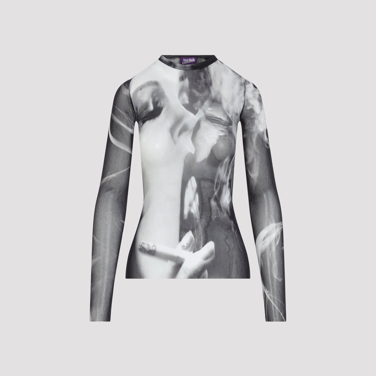 Jean Paul Gaultier Printed Smoking Woman Mesh Long Sleeves Top