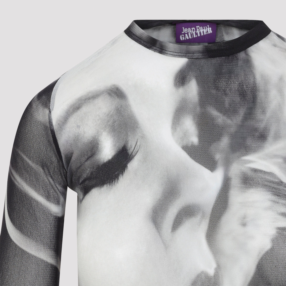 Jean Paul Gaultier Printed Smoking Woman Mesh Long Sleeves Top
