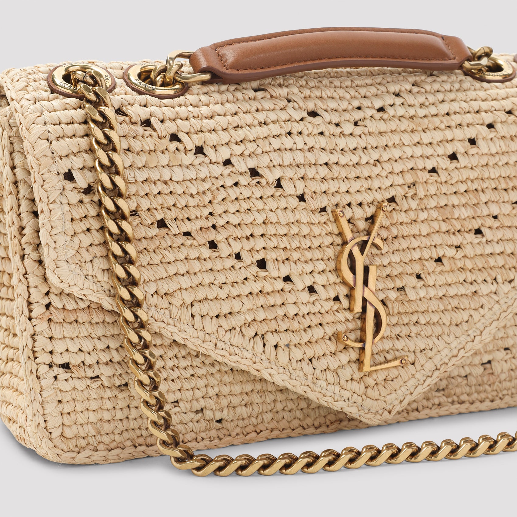 Saint Laurent Crochet Raffia Chain Bag