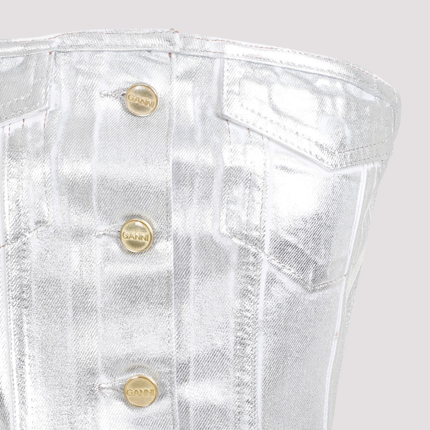 Ganni Foil Corsage Denim Top