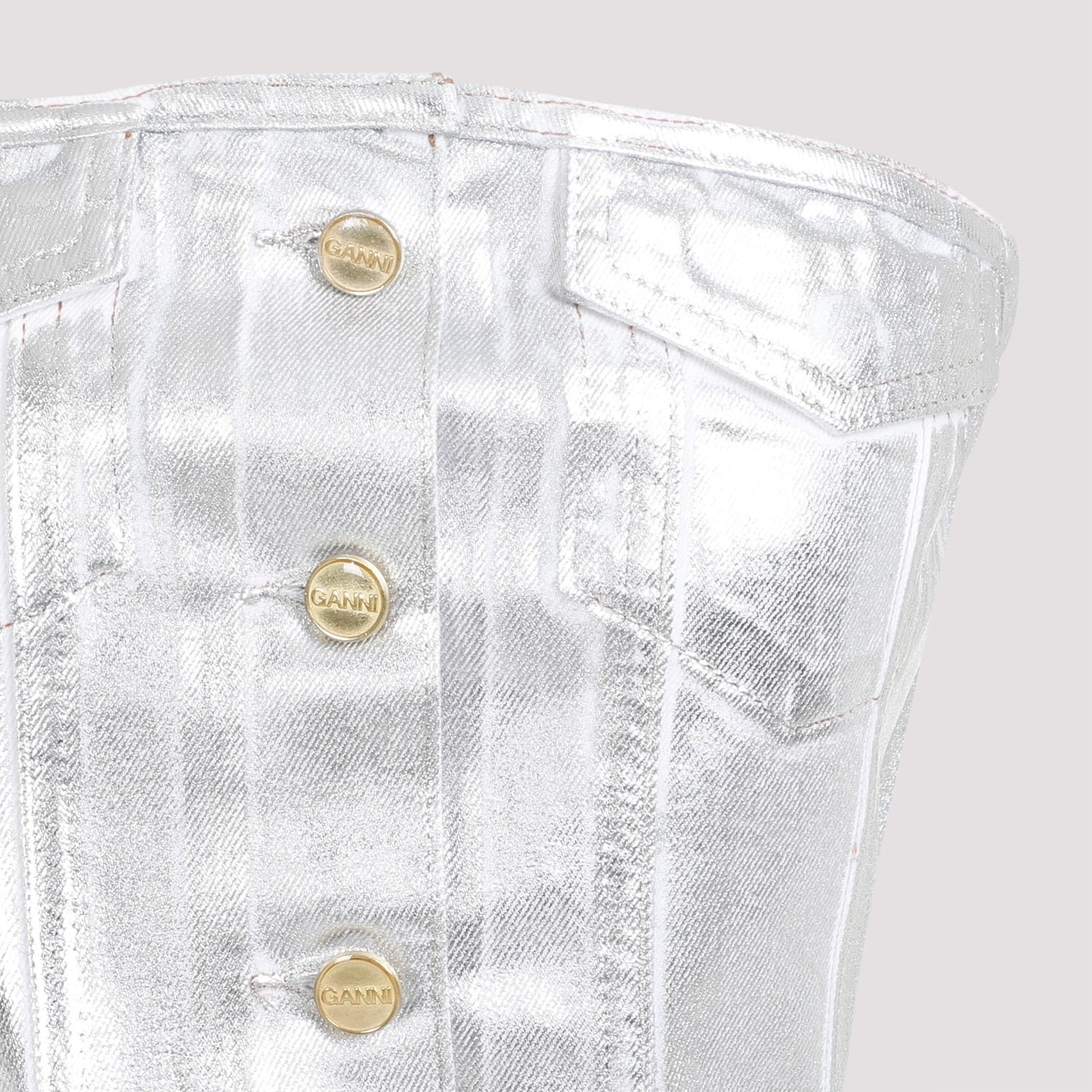 Ganni Foil Corsage Denim Top