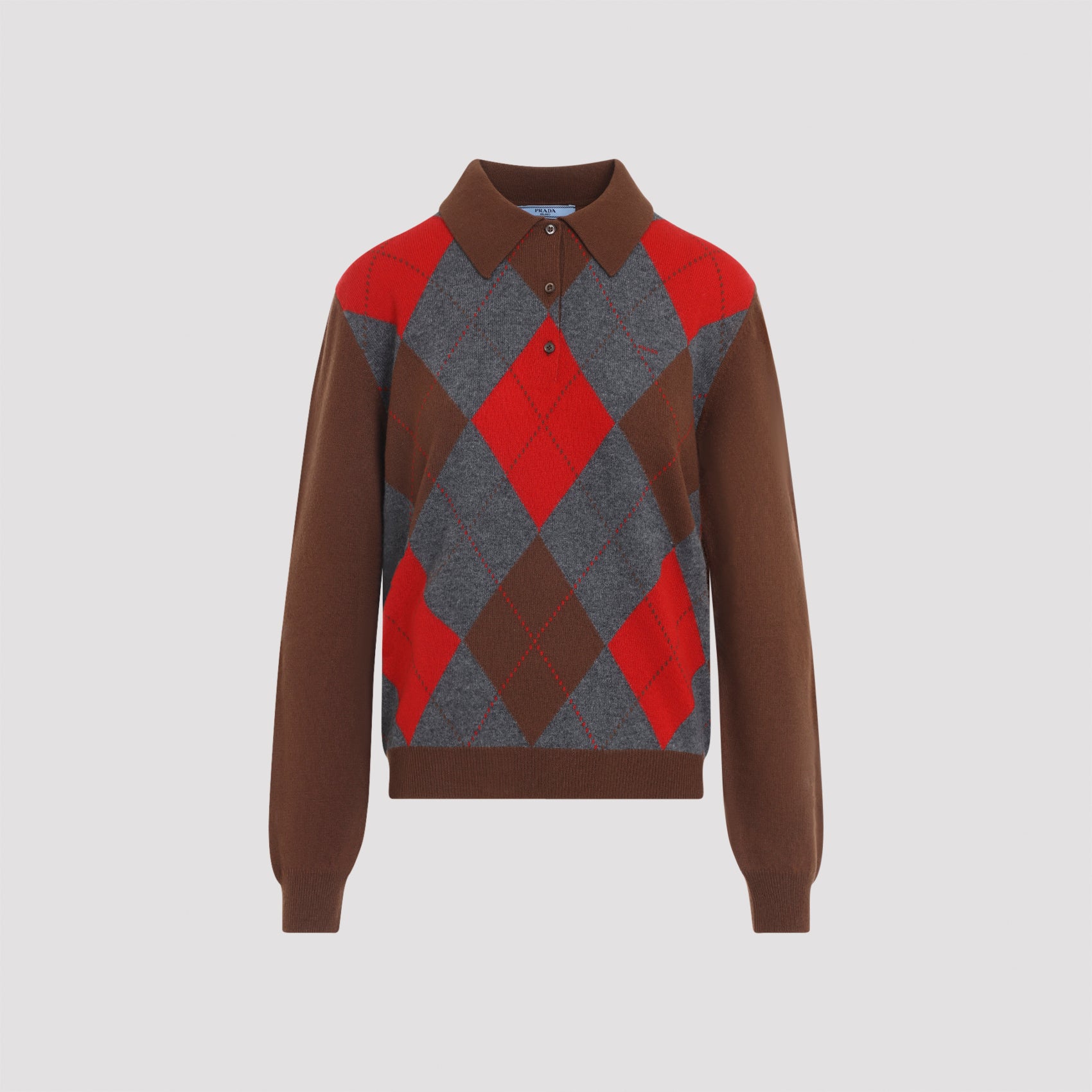 Prada Argyle Knit Polo Sweater