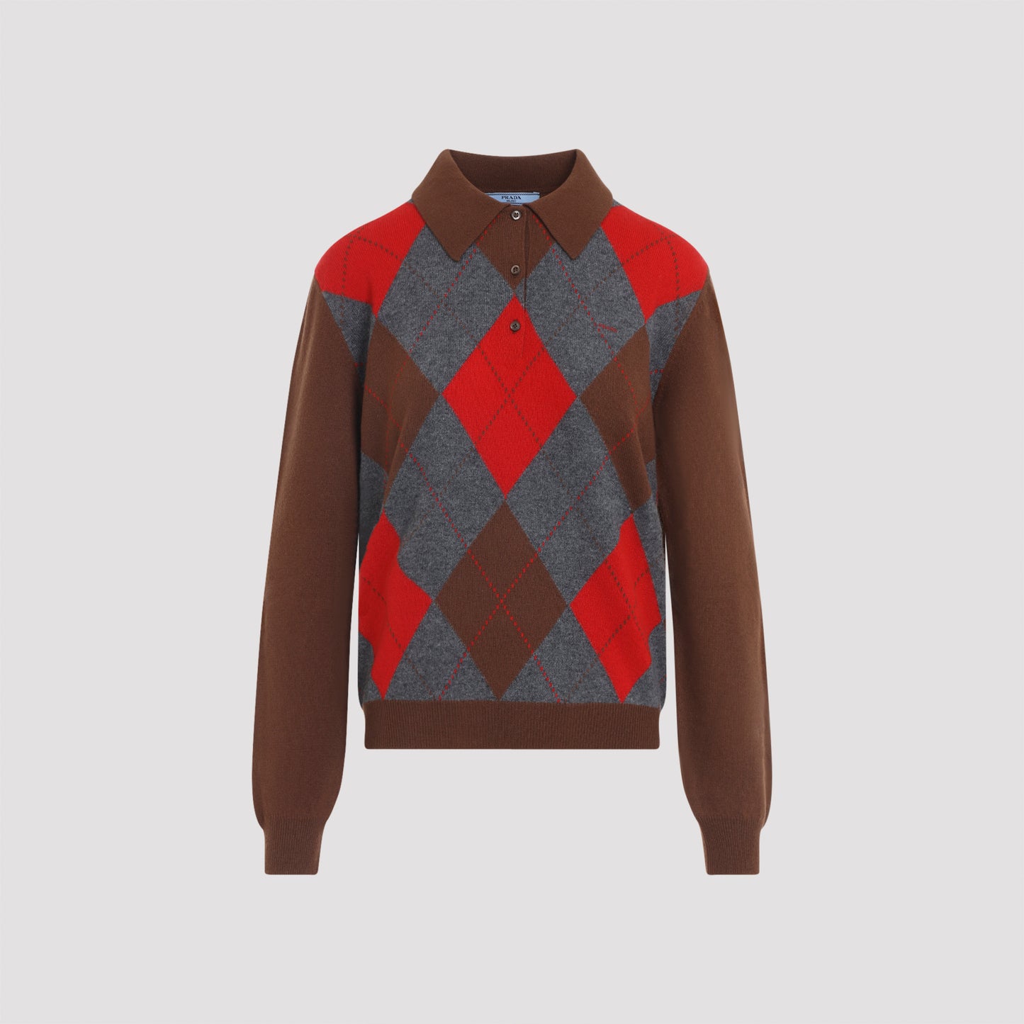 Prada Argyle Knit Polo Sweater