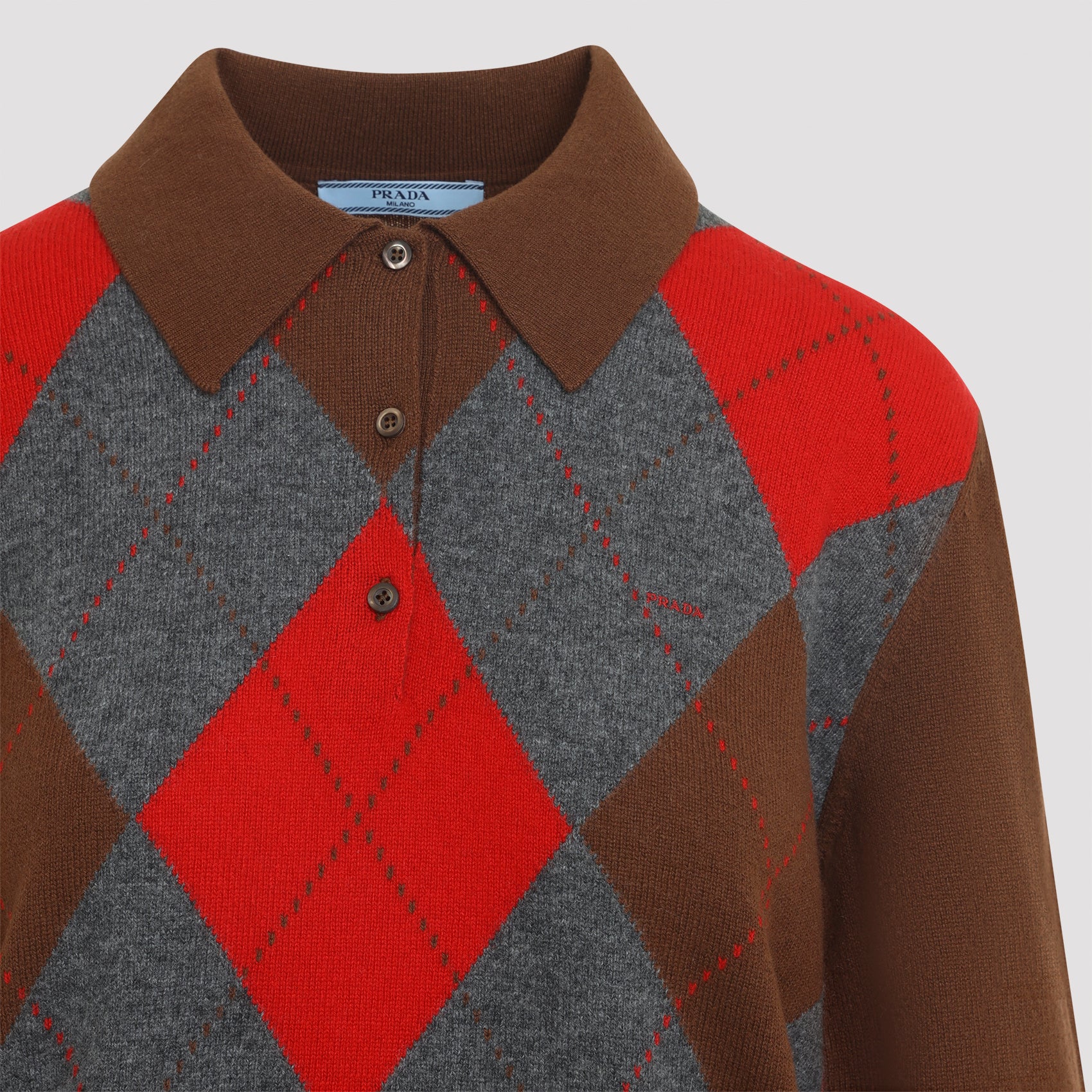 Prada Argyle Knit Polo Sweater