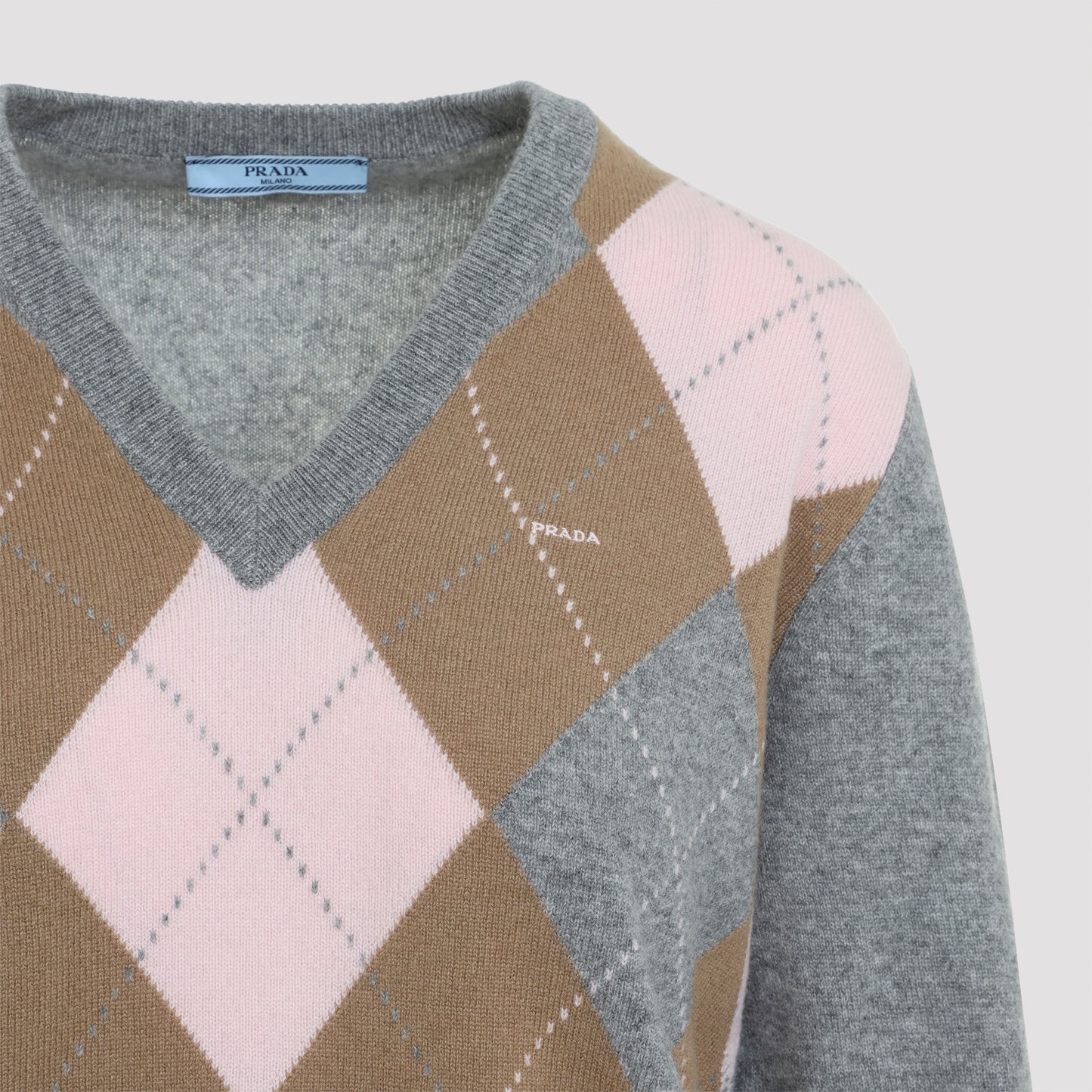 Prada Argyle V-Neck Sweater
