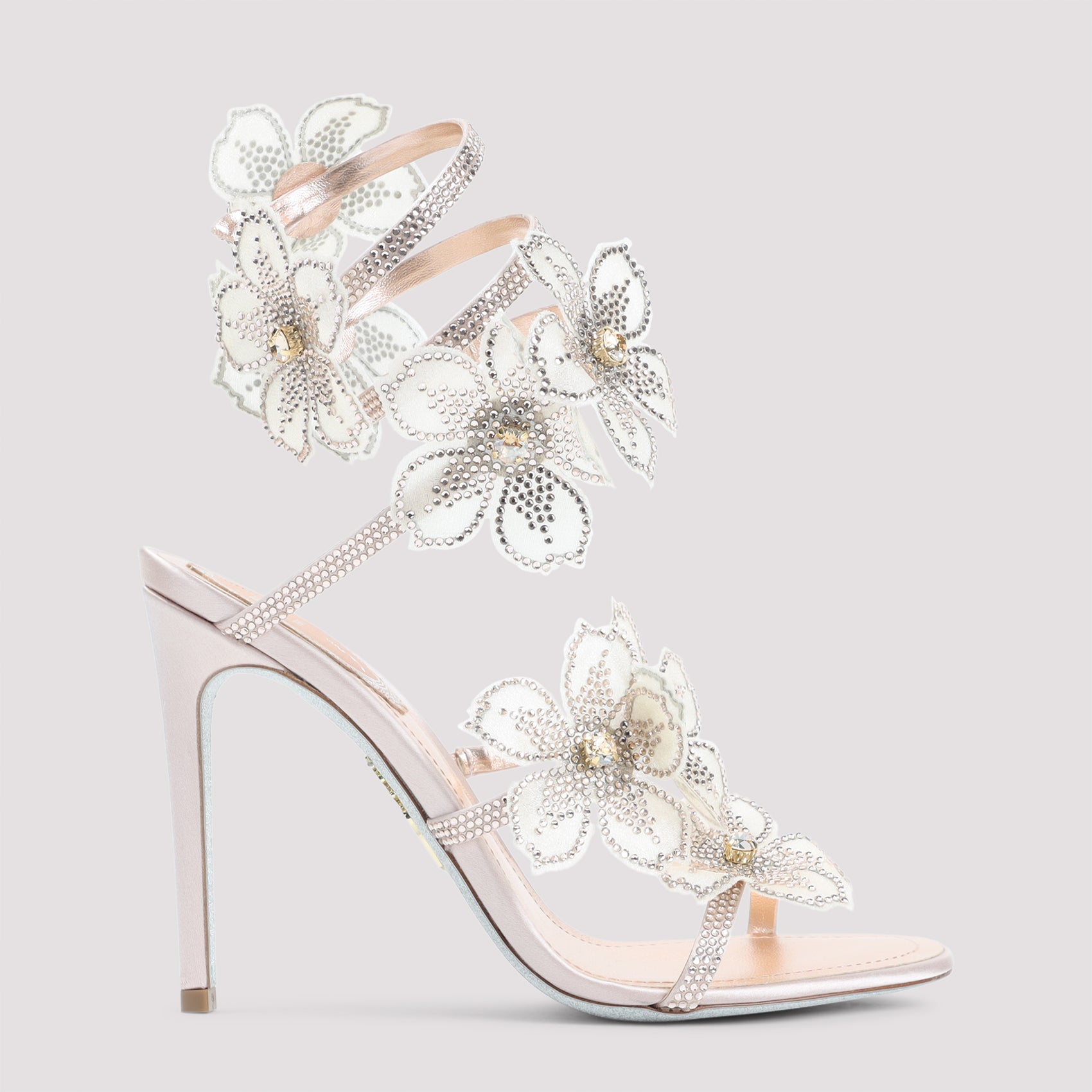 Rene Caovilla Leather Peach Flower Sandals