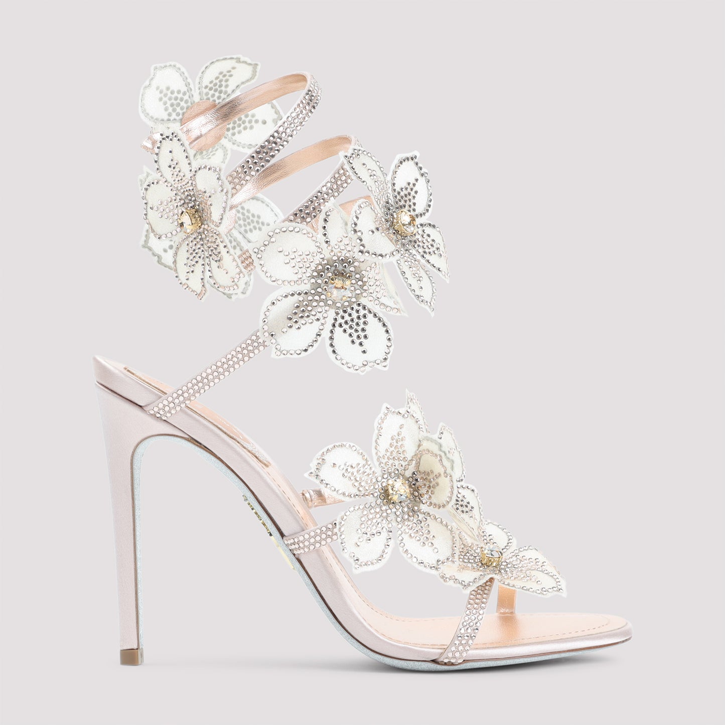 Rene Caovilla Leather Peach Flower Sandals