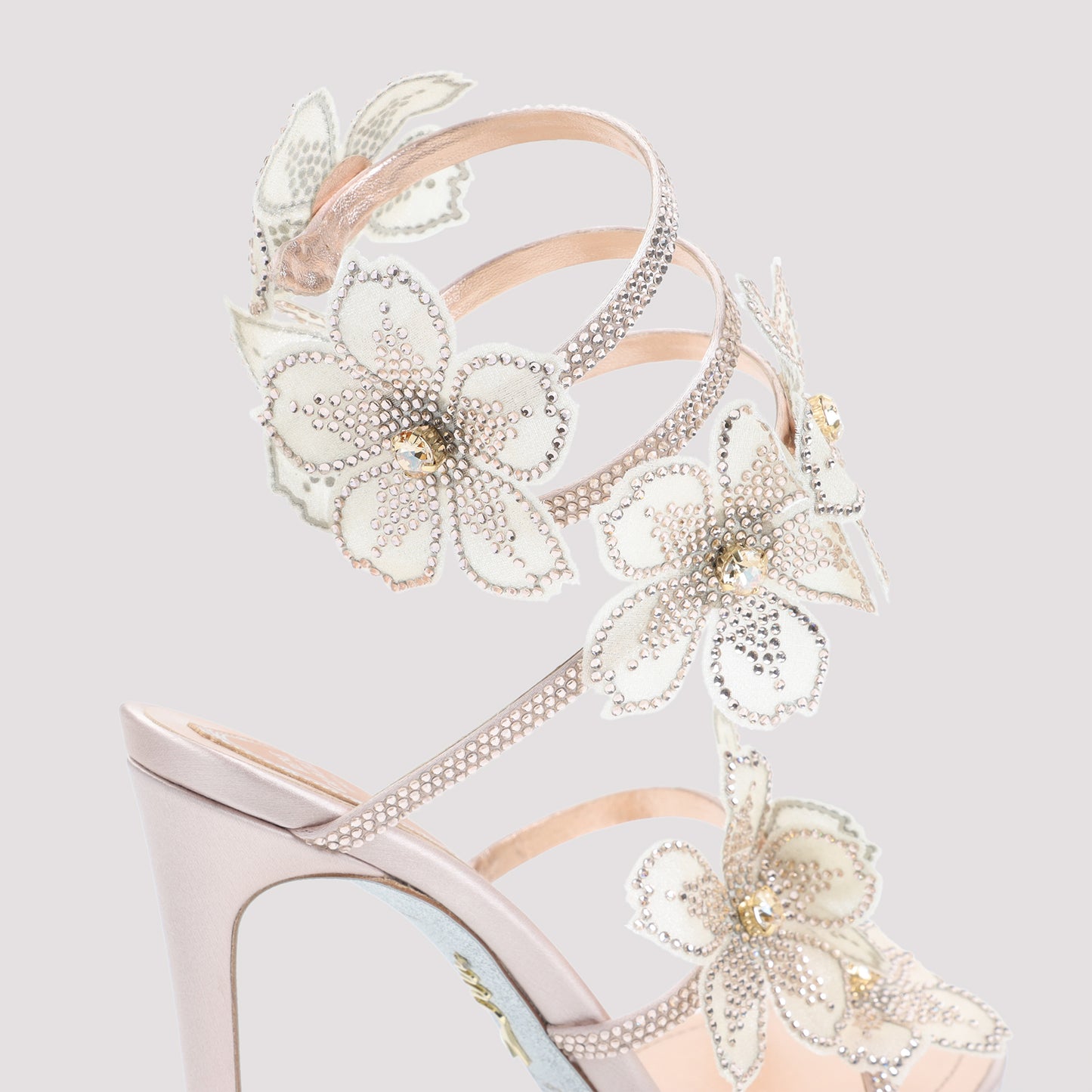Rene Caovilla Leather Peach Flower Sandals