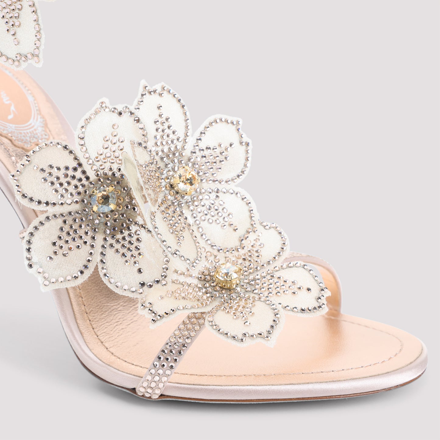 Rene Caovilla Leather Peach Flower Sandals