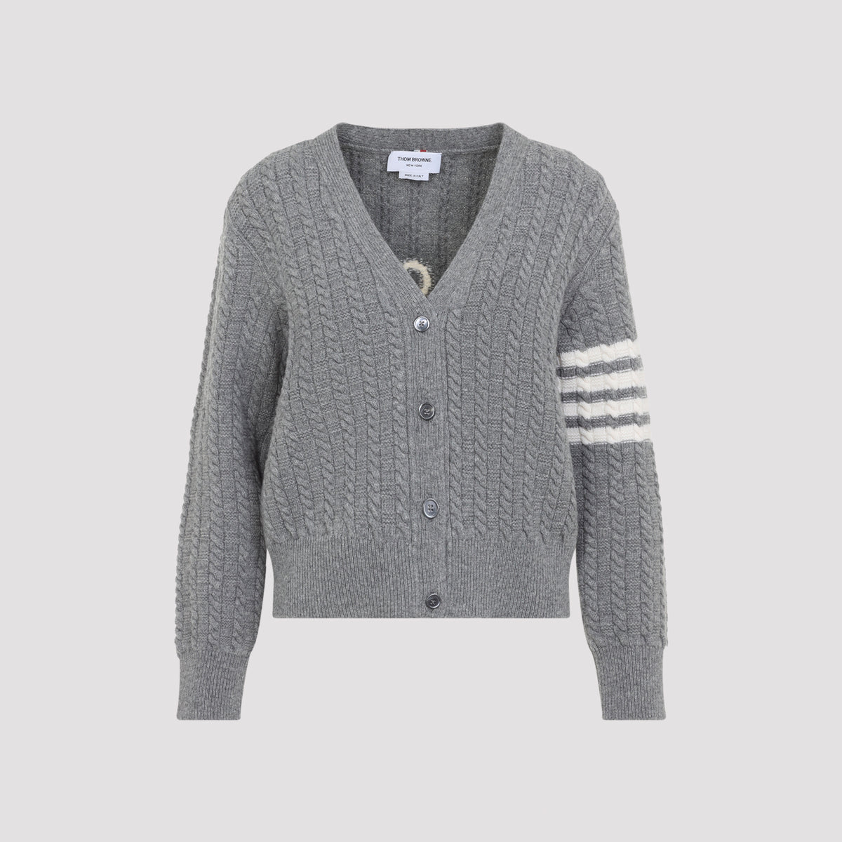 Thom Browne Anchor Intersia Cable Stitsh V Neck Cardigan