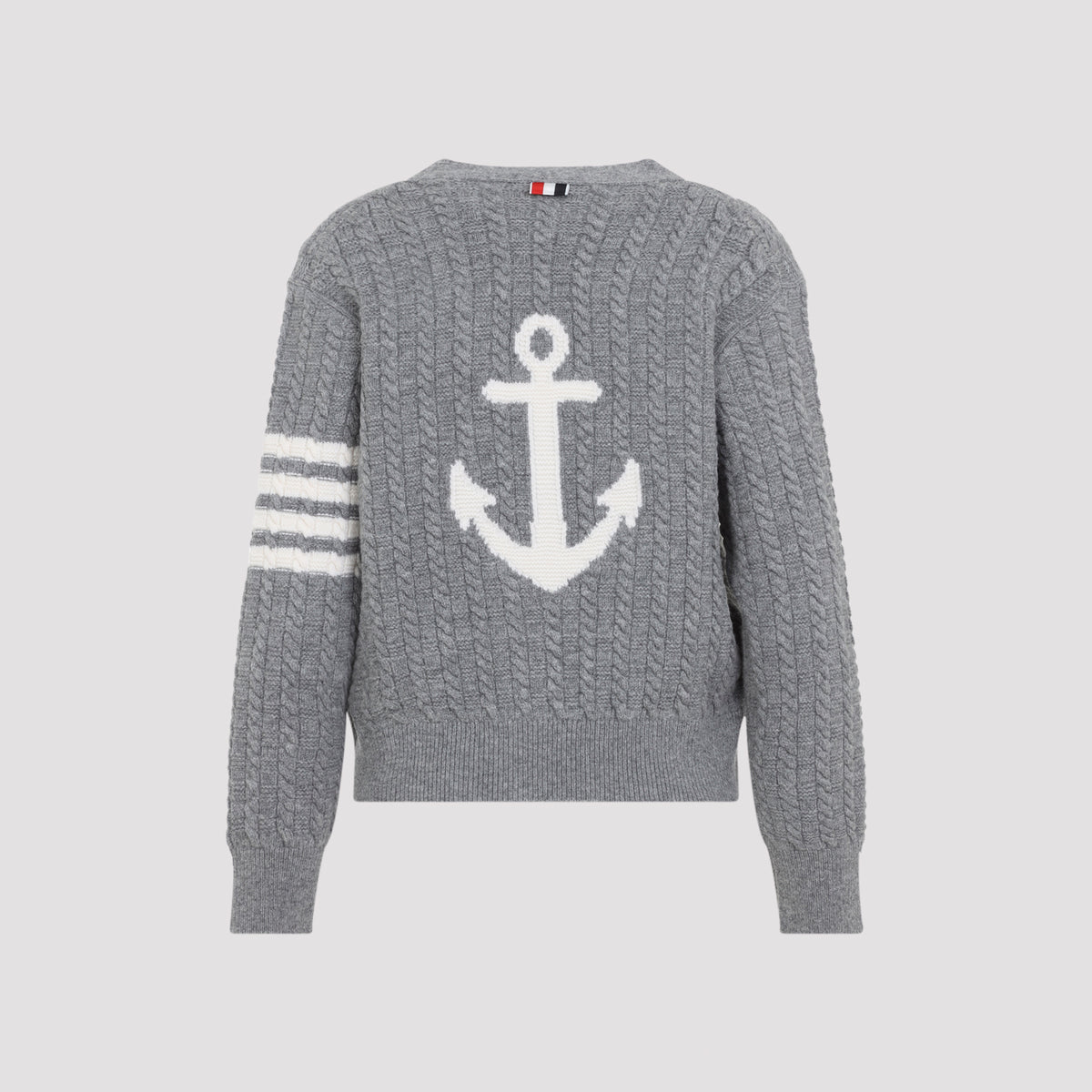 Thom Browne Anchor Intersia Cable Stitsh V Neck Cardigan