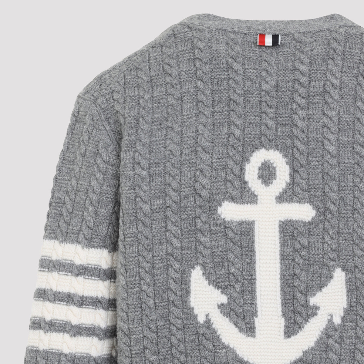 Thom Browne Anchor Intersia Cable Stitsh V Neck Cardigan