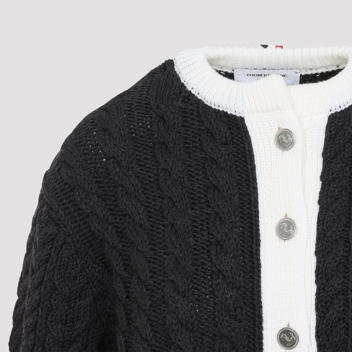 Thom Browne Aran Cable Crew Neack Cardigan